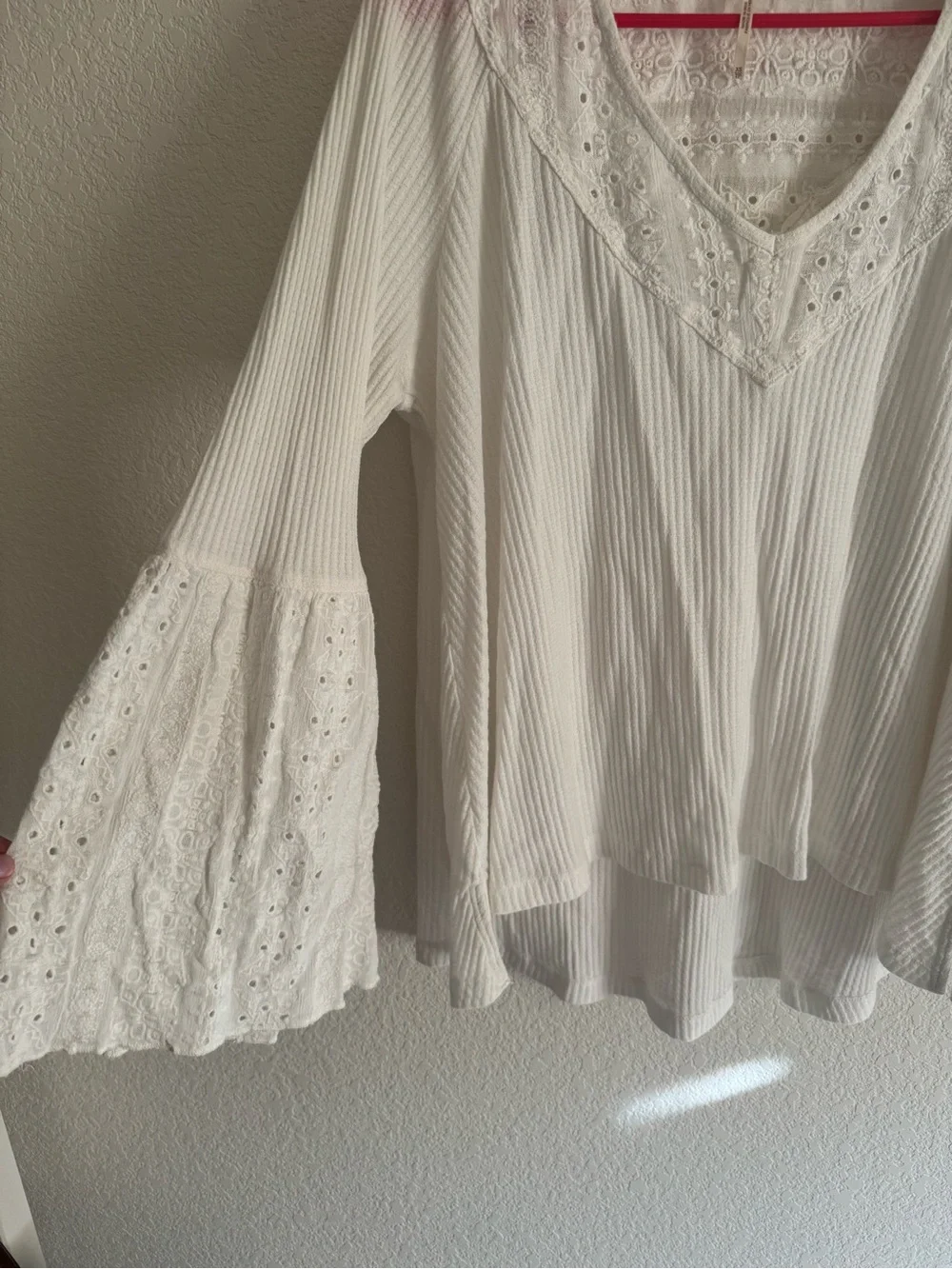 Free People Ivory Thermal Lace Bell Sleeve Boho Tunic Top XS
